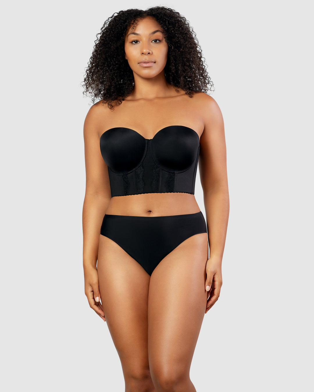 Elissa Seamless Padded Longline Strapless Bra-Black-P50116