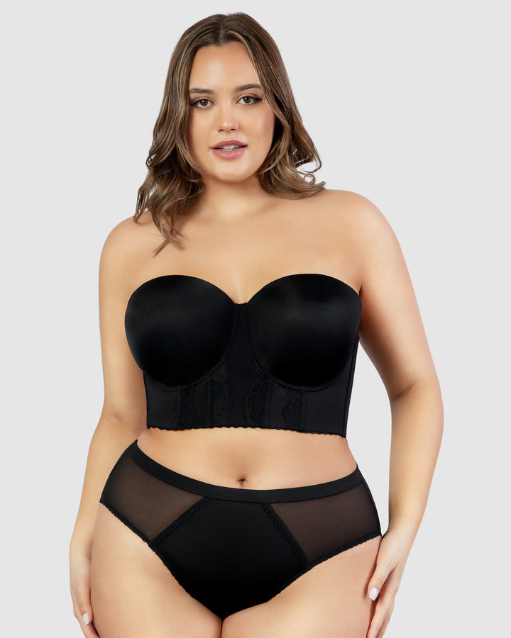 Elissa Seamless Padded Longline Strapless Bra-Black-P50116