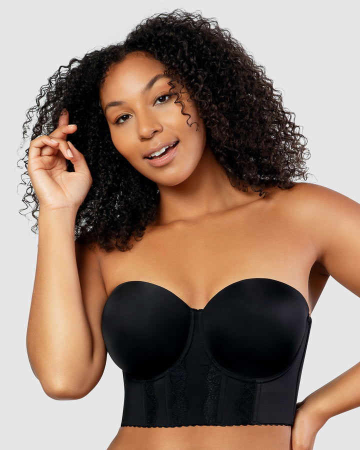 Elissa Seamless Padded Longline Strapless Bra-Black-P50116