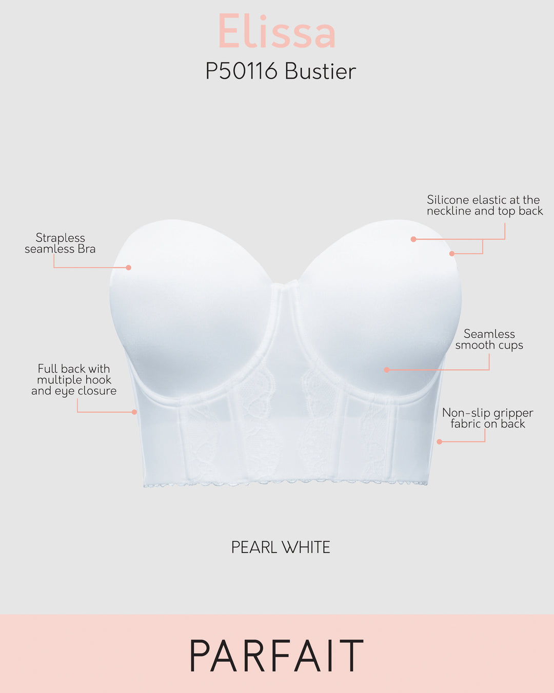 Elissa Seamless Padded Longline Strapless Bra- Pearl White -P50116