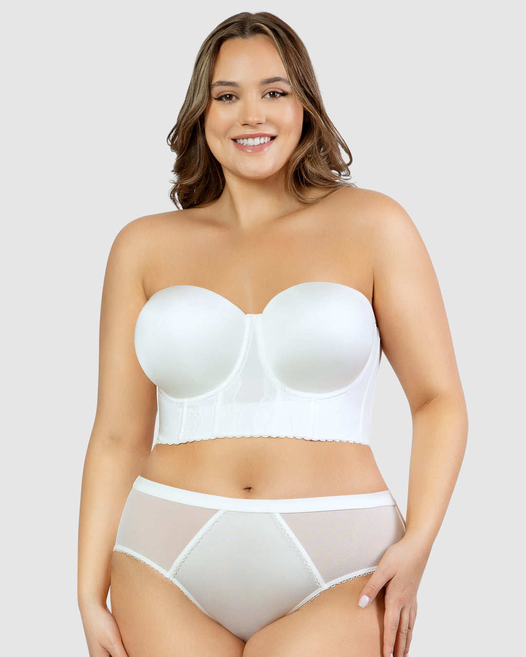 Elissa Seamless Padded Longline Strapless Bra- Pearl White -P50116