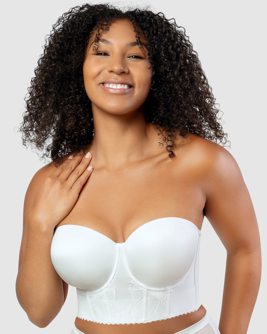 Elissa Seamless Padded Longline Strapless Bra- Pearl White -P50116