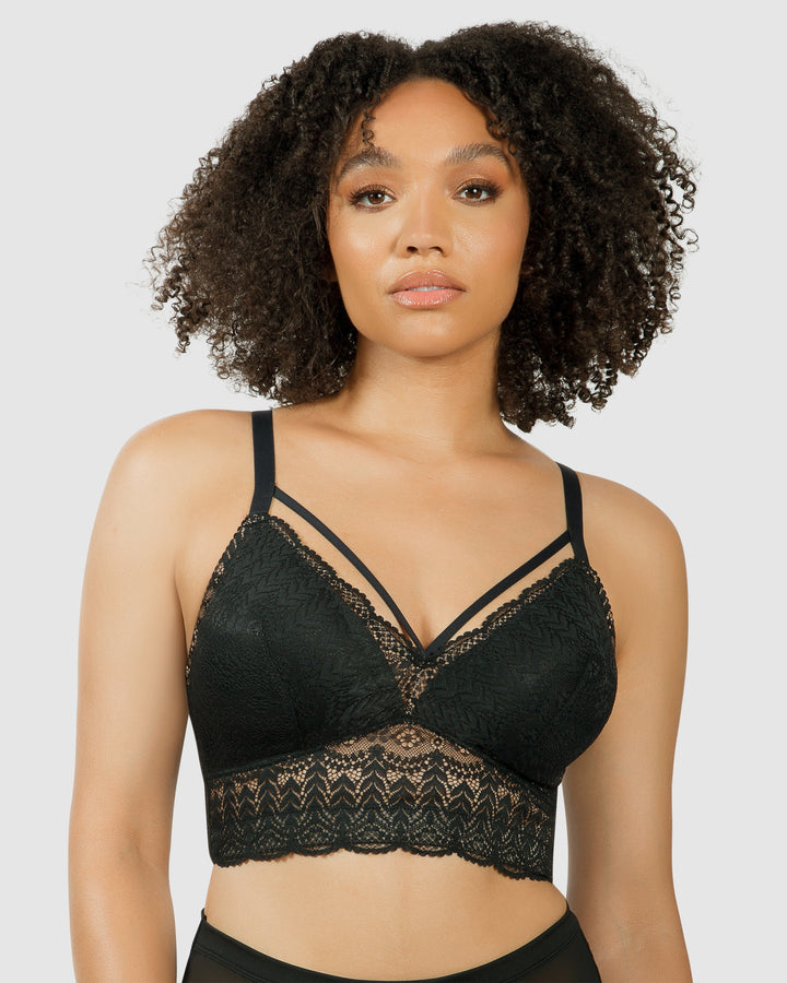 Mia Lace Wireless Longline Lace Bralette-Black-P5951