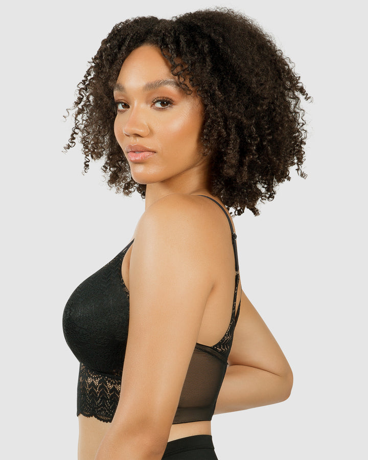 Mia Lace Wireless Longline Lace Bralette-Black-P5951