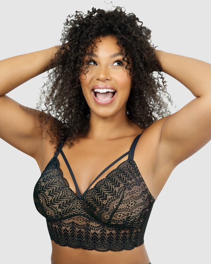 Mia Lace Wireless Longline Lace Bralette-Black-P5951