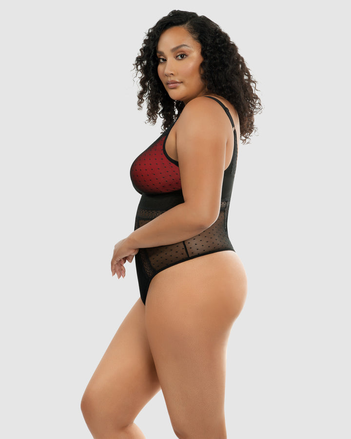 Mia Dot Wireless Thong Bodysuit-Black-P6017