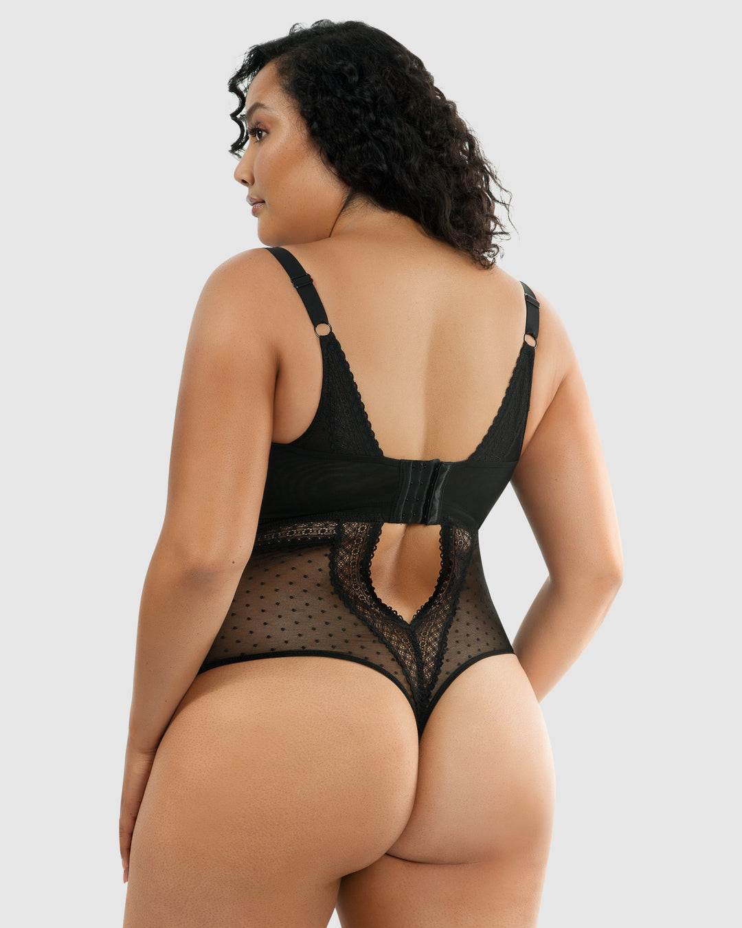 Mia Dot Wireless Thong Bodysuit-Black-P6017