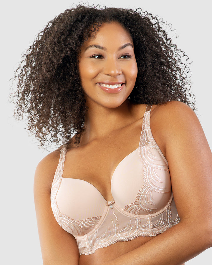 Pearl Underwire Longline Plunge Bra-Cameo Rose-P6091