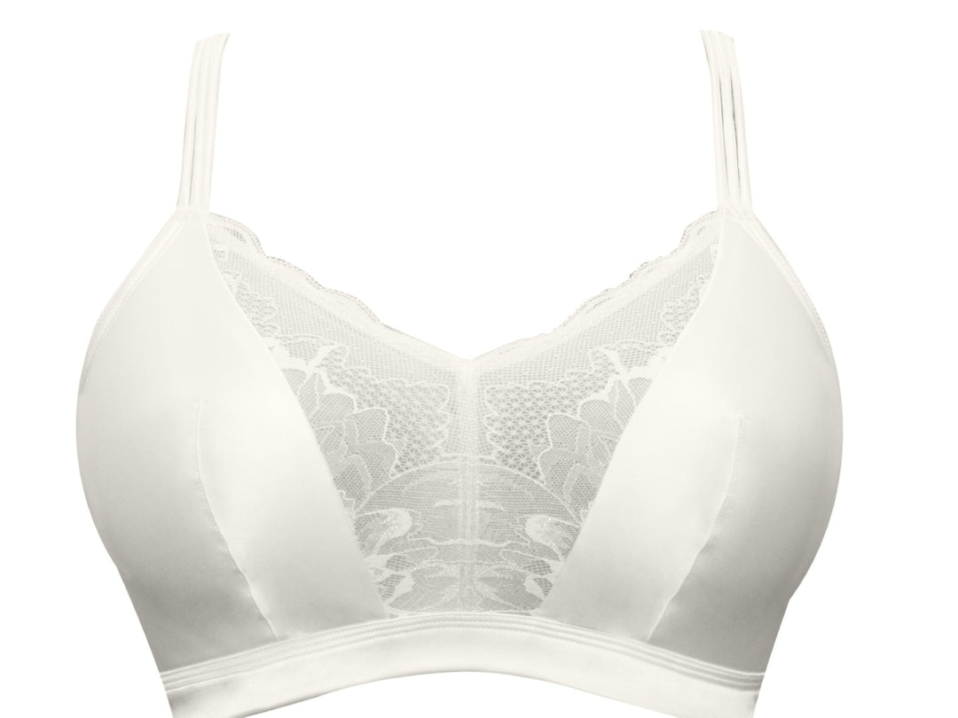 PARFAIT Vanessa Women's Full Figure Wirefree Supportive Pretty Lace  Bralette Style P5791-Pearl White-34DD at  Women's Clothing store
